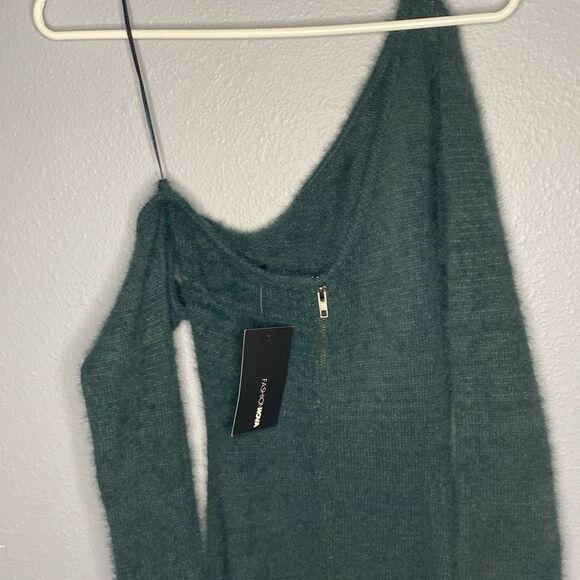 NWT New Fashion Nova Fuzzy Feels Green One Shoulder Dress Size XS - Picture 8 of 11